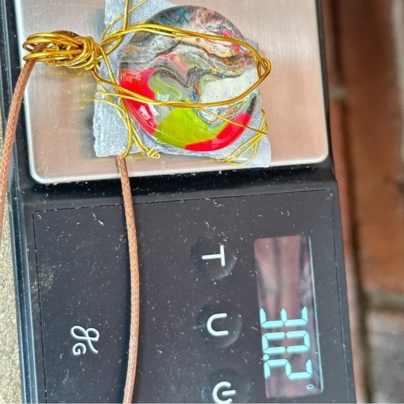 Handcrafted Gold Wire Wrapped Abstract Art Glass Pendant 2204 - Picture 4 of 9